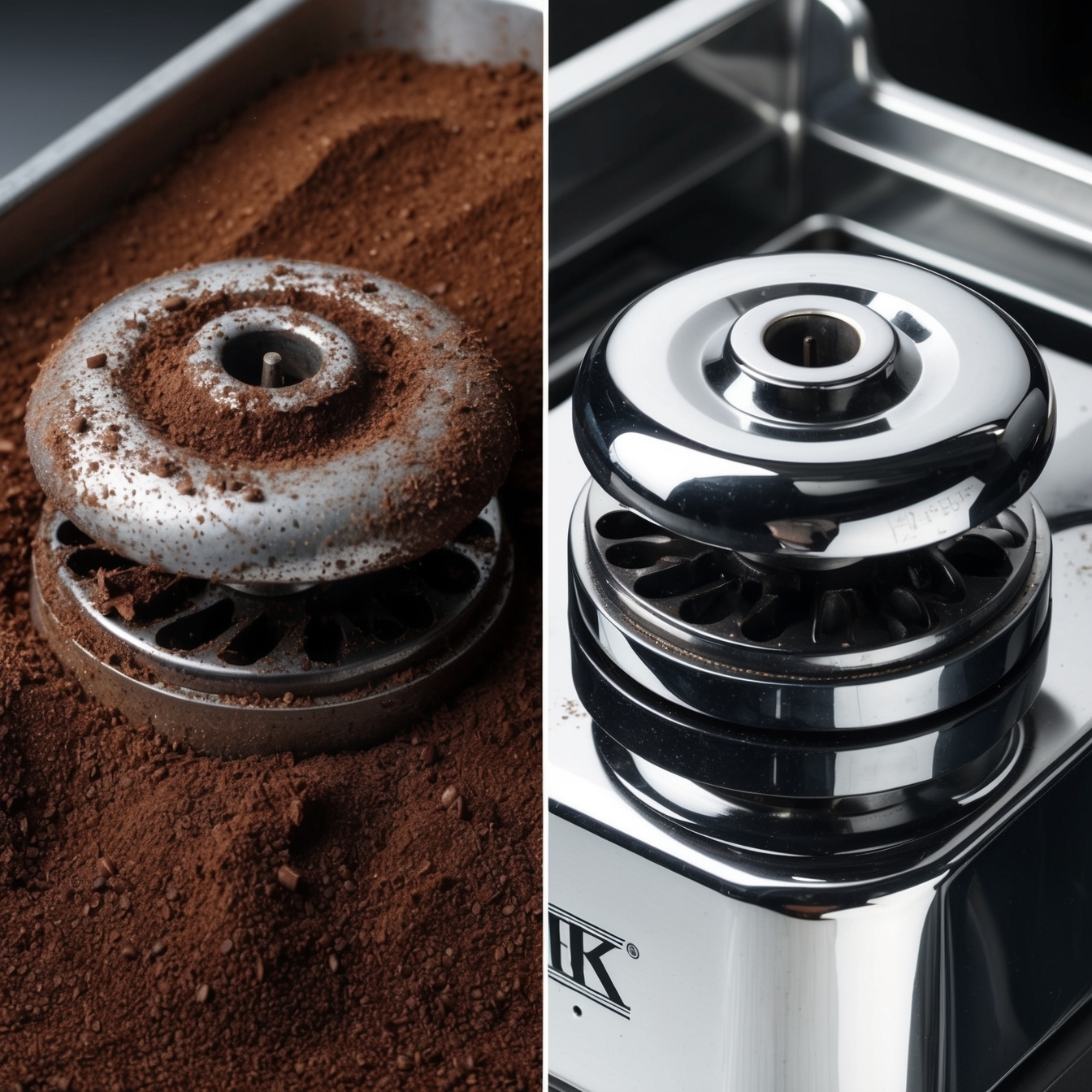Kávédaráló tisztítás előtte és utána - piszkos vs tiszta darálóegység összehasonlítása