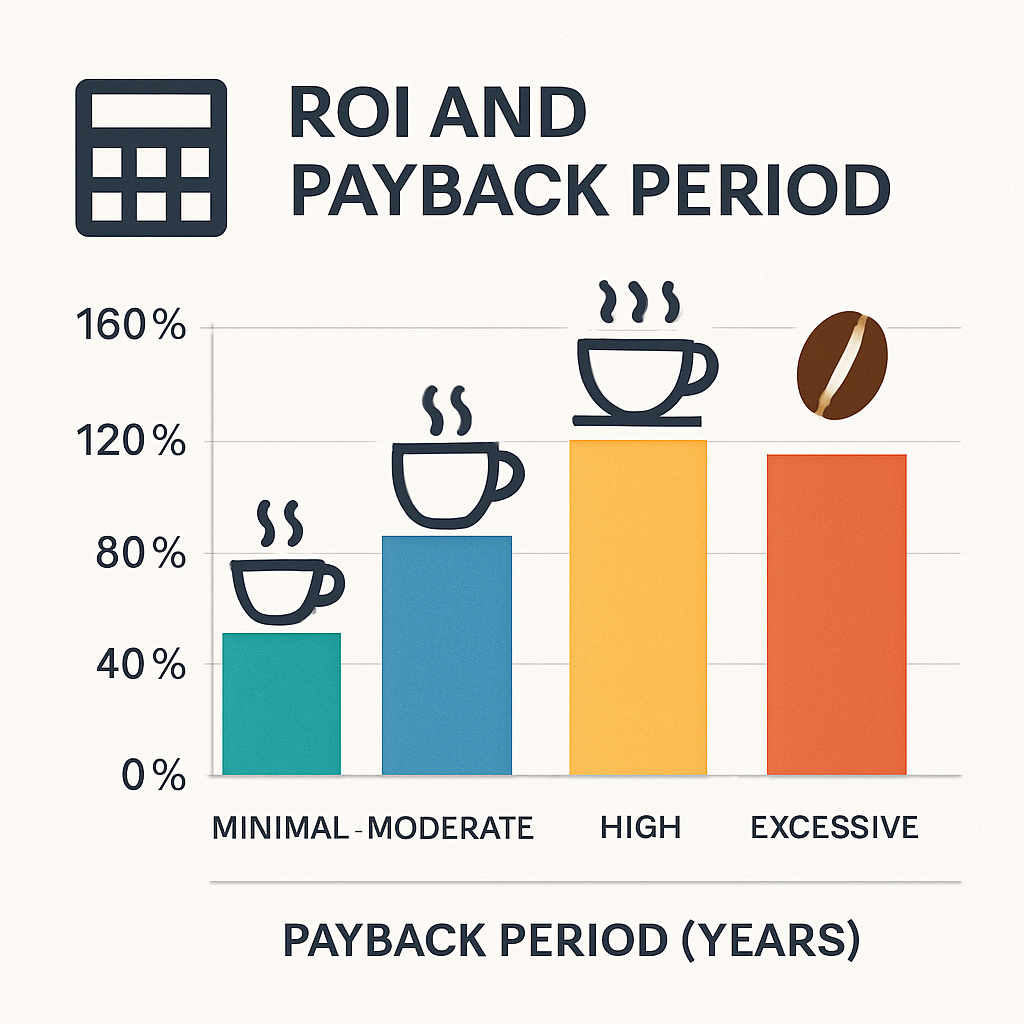 Darálós kávéfőző megtérülési számítások és ROI elemzés különböző fogyasztási szinteken
